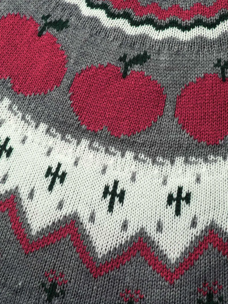 Tomato Pattern Color Contrast Knit Cardigan