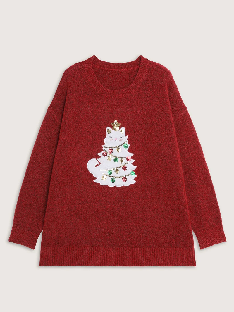 Festive Cat Tree Colorful Pullover