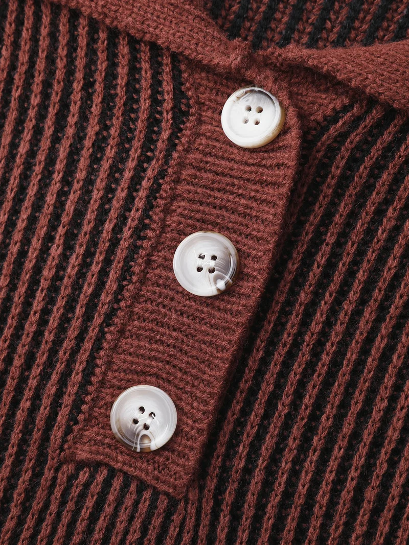 Polo Collar Color Contrast Textured Pullover
