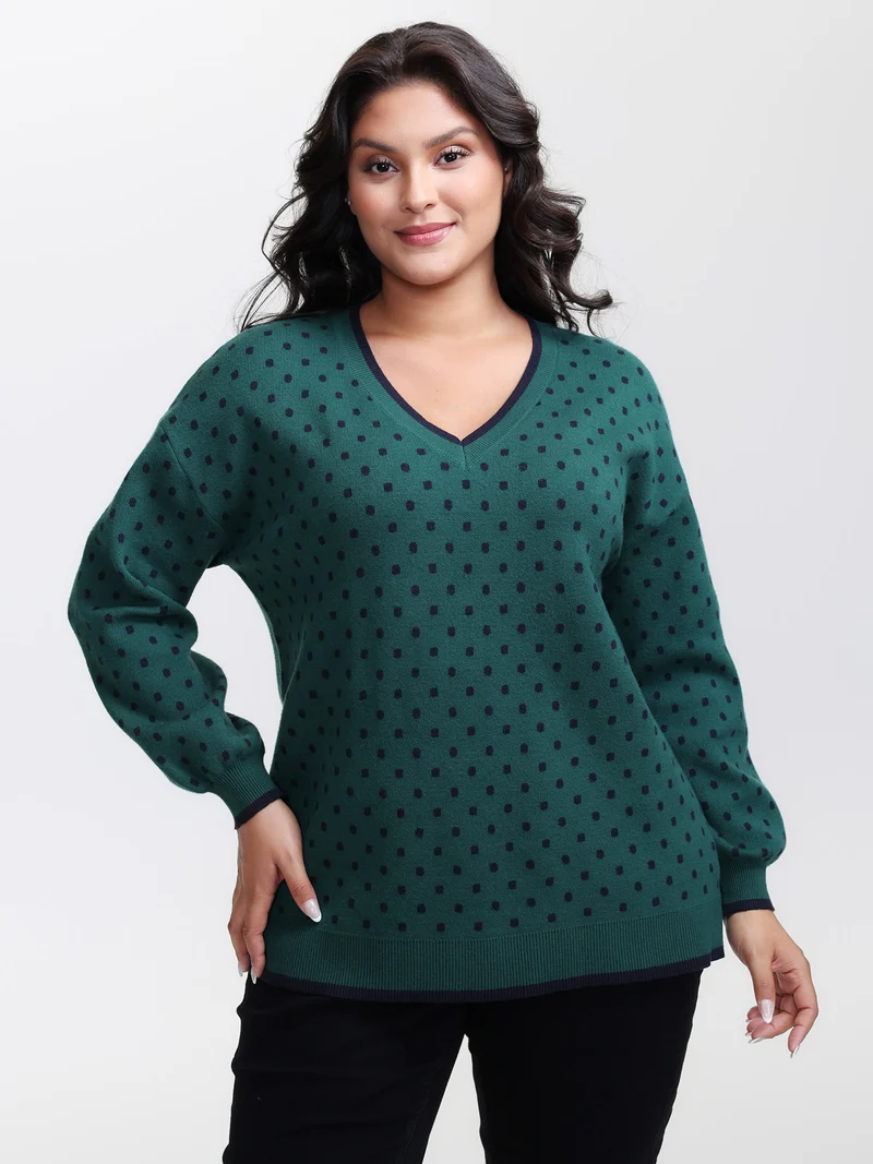 Polka Dots Balloon Sleeve Pullover