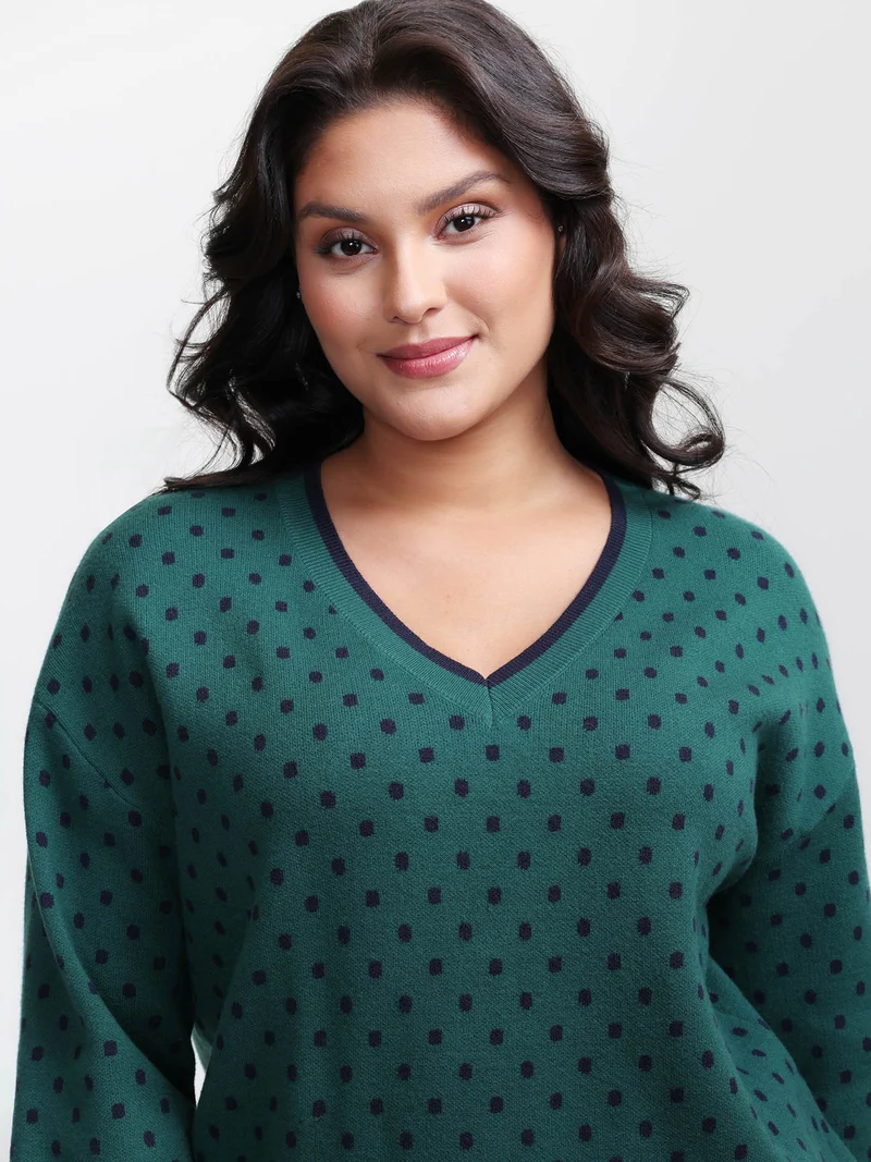 Polka Dots Balloon Sleeve Pullover
