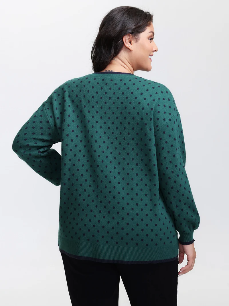 Polka Dots Balloon Sleeve Pullover
