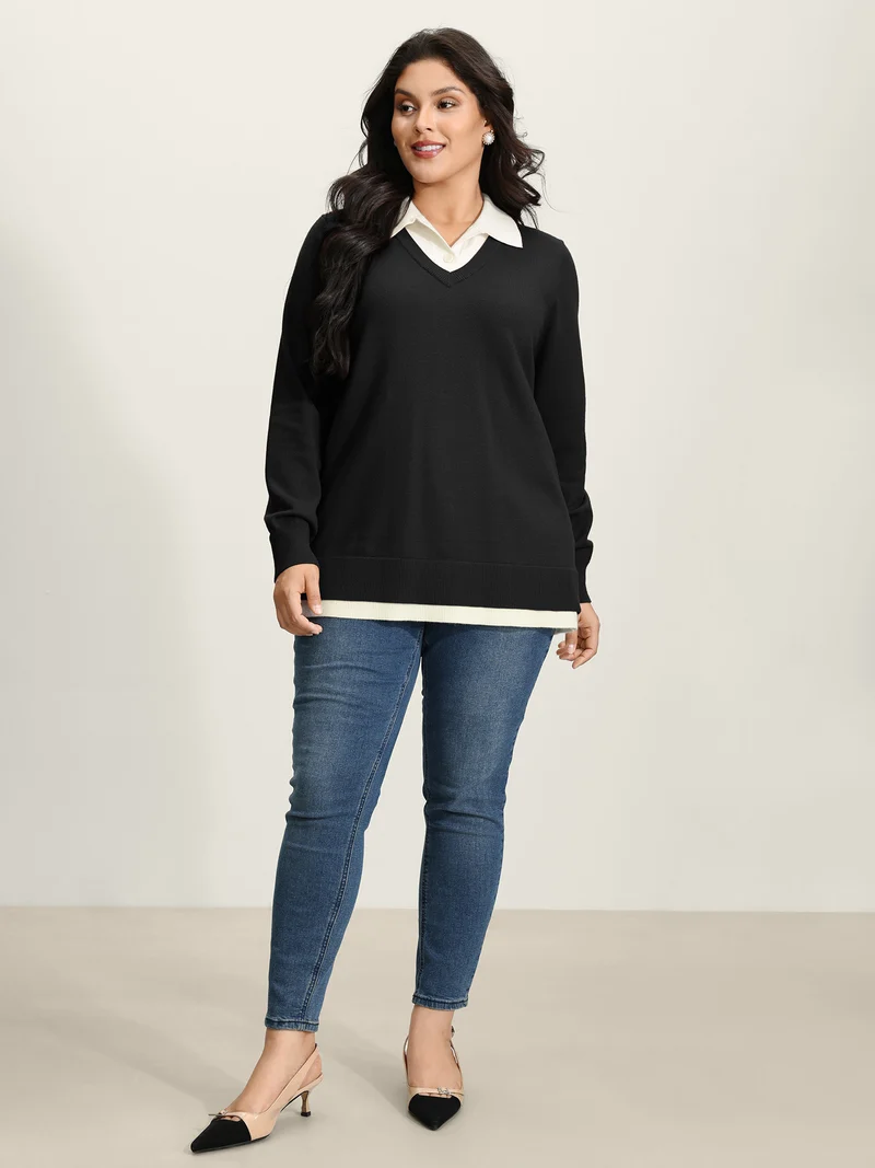Supersoft 2-in-1 Polo Collar Color Contrast Pullover