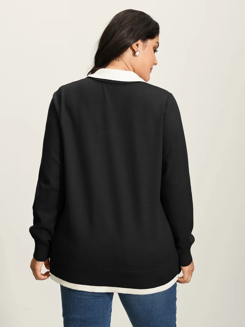 Supersoft 2-in-1 Polo Collar Color Contrast Pullover