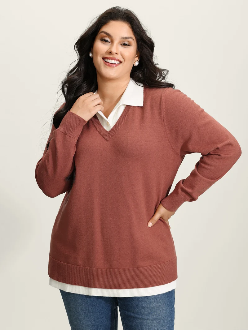 Supersoft 2-in-1 Polo Collar Color Contrast Pullover