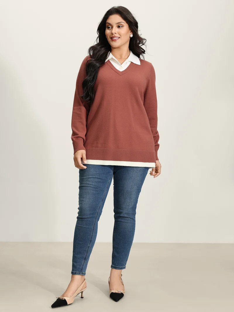 Supersoft 2-in-1 Polo Collar Color Contrast Pullover