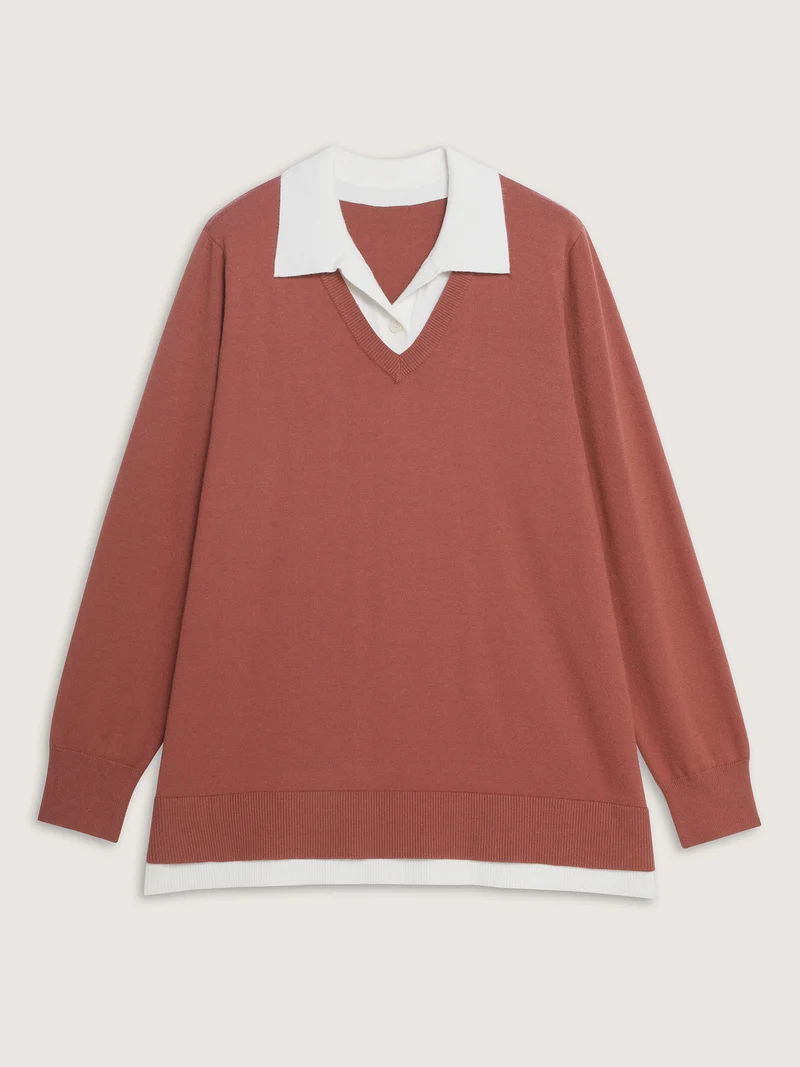 Supersoft 2-in-1 Polo Collar Color Contrast Pullover