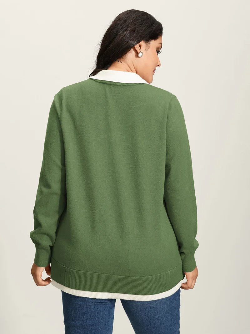 Supersoft 2-in-1 Polo Collar Color Contrast Pullover