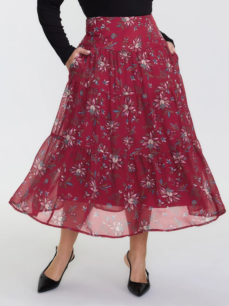 Floral Romance Shirred A-Line Midi Skirt
