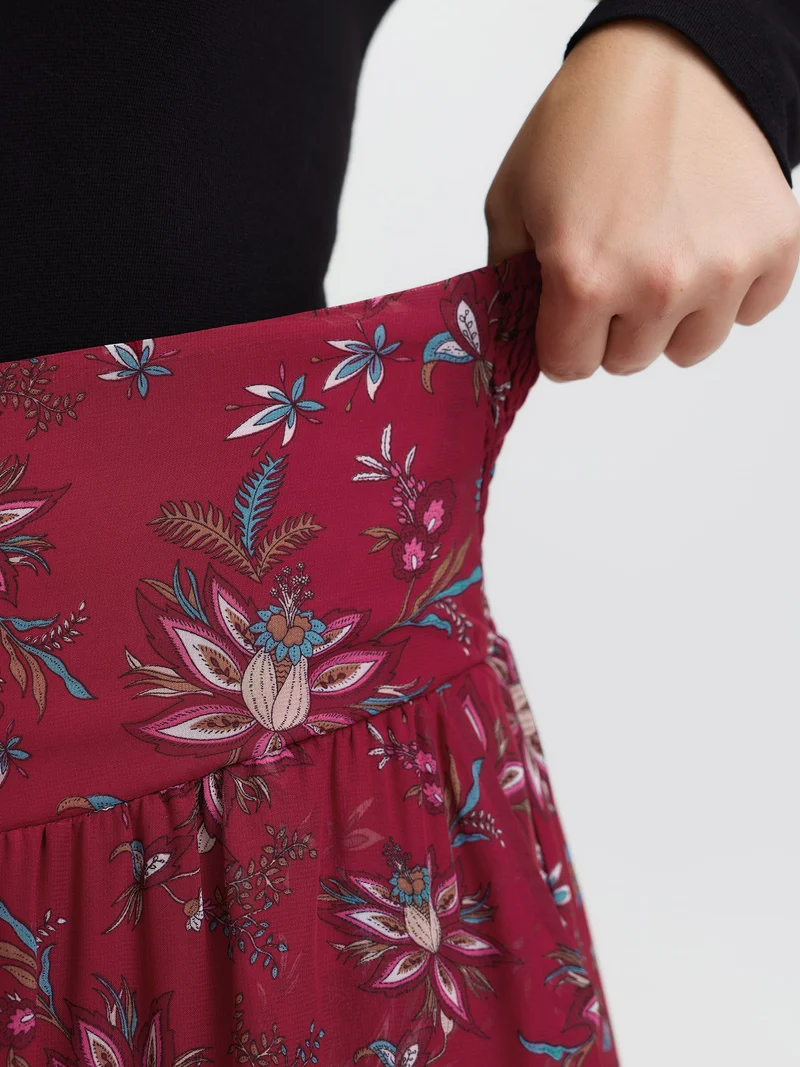 Floral Romance Shirred A-Line Midi Skirt