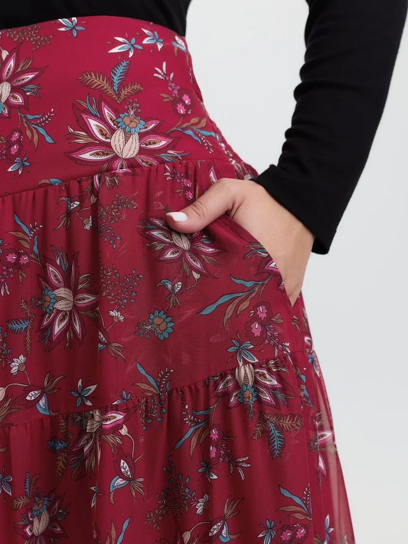Floral Romance Shirred A-Line Midi Skirt