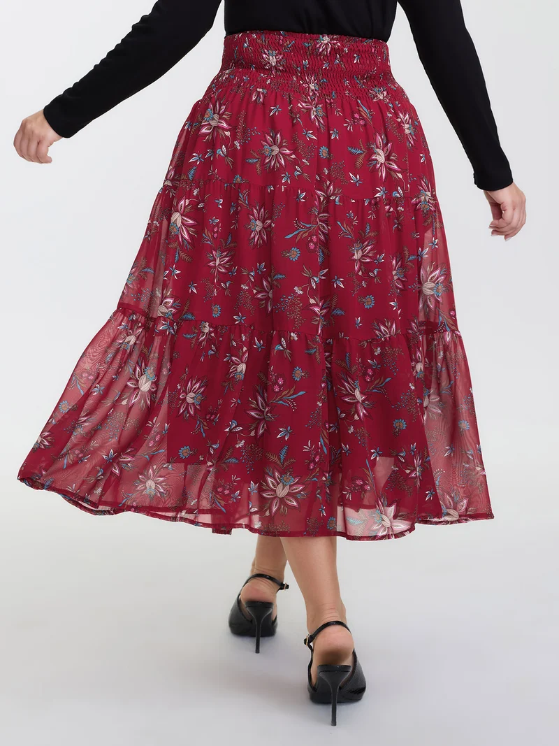 Floral Romance Shirred A-Line Midi Skirt