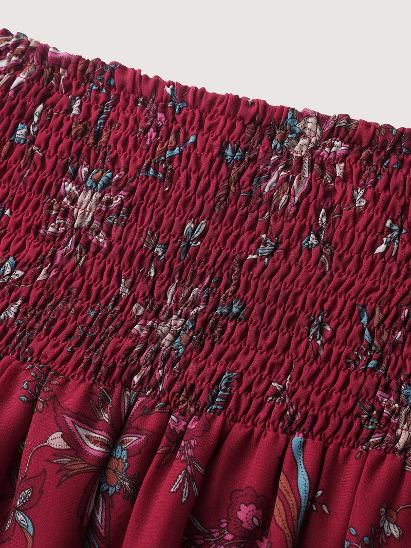 Floral Romance Shirred A-Line Midi Skirt