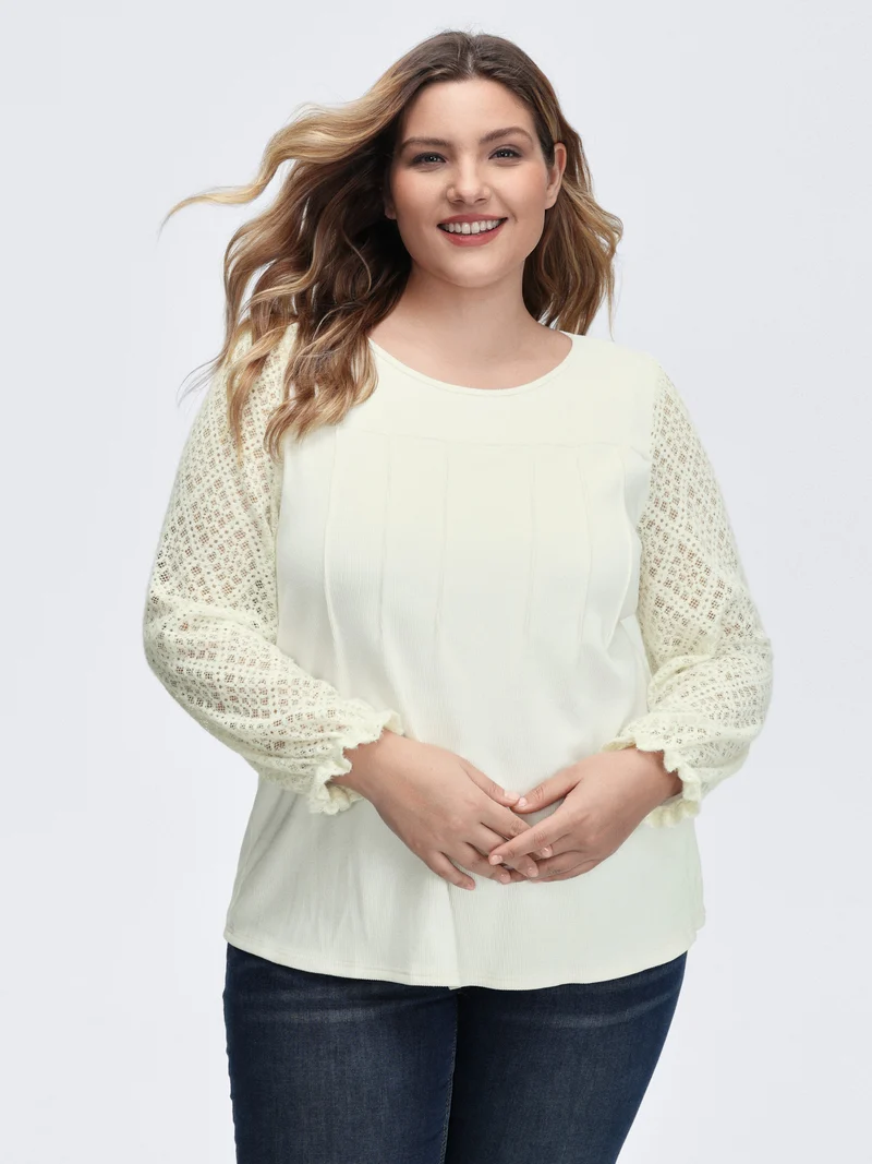 Supersoft Velvety-Feel Lace Trim Round Neck T-Shirt