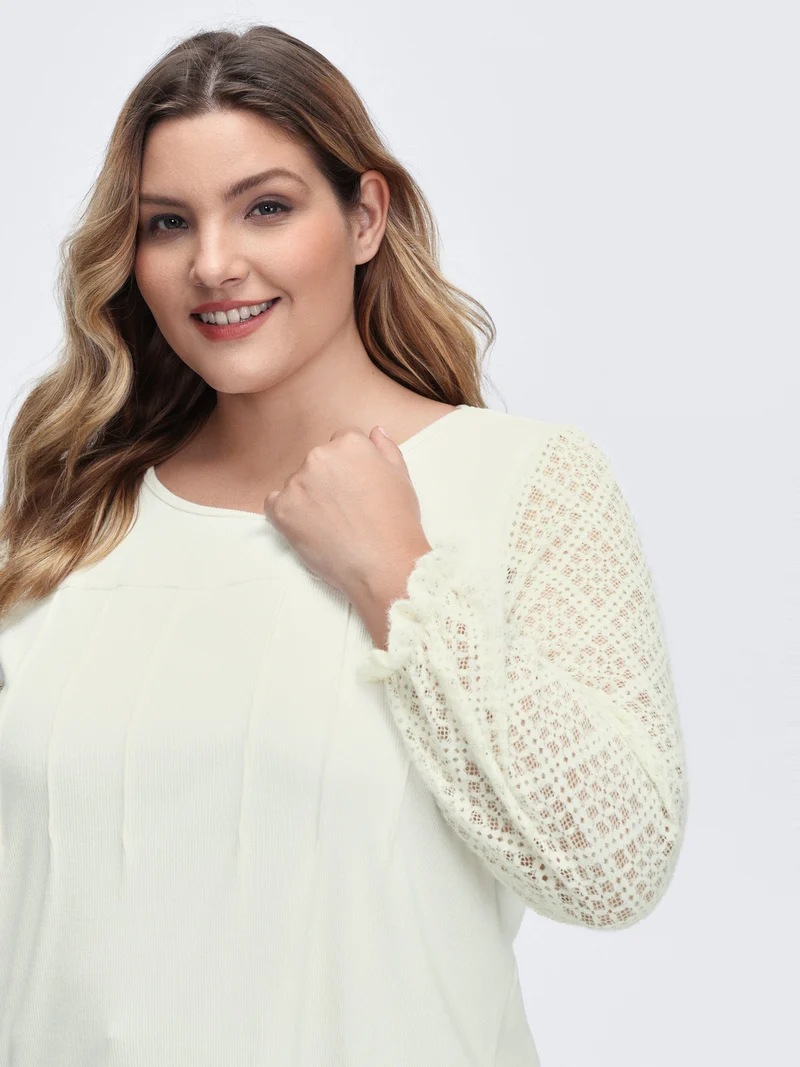 Supersoft Velvety-Feel Lace Trim Round Neck T-Shirt