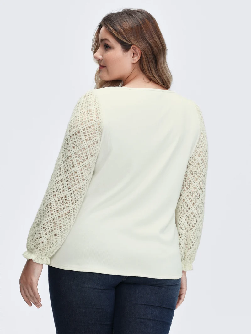 Supersoft Velvety-Feel Lace Trim Round Neck T-Shirt