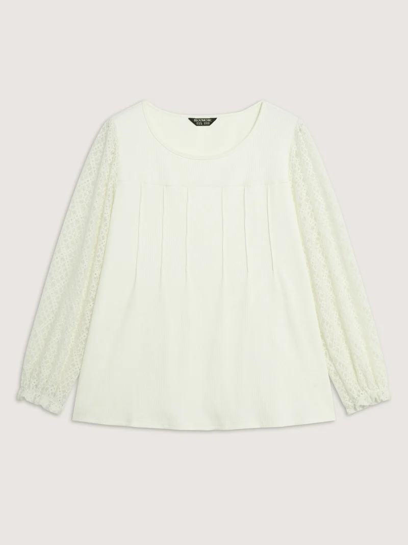 Supersoft Velvety-Feel Lace Trim Round Neck T-Shirt
