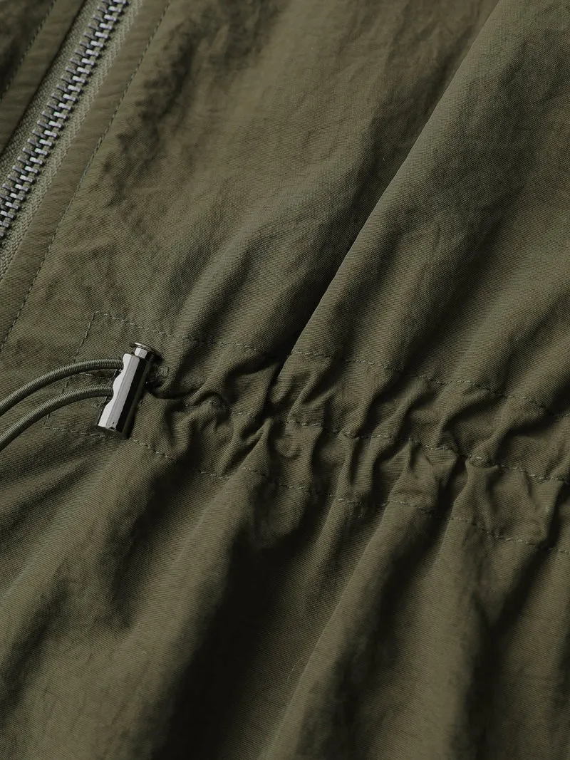 Drawstring Waist Pockets Hooded Coat
