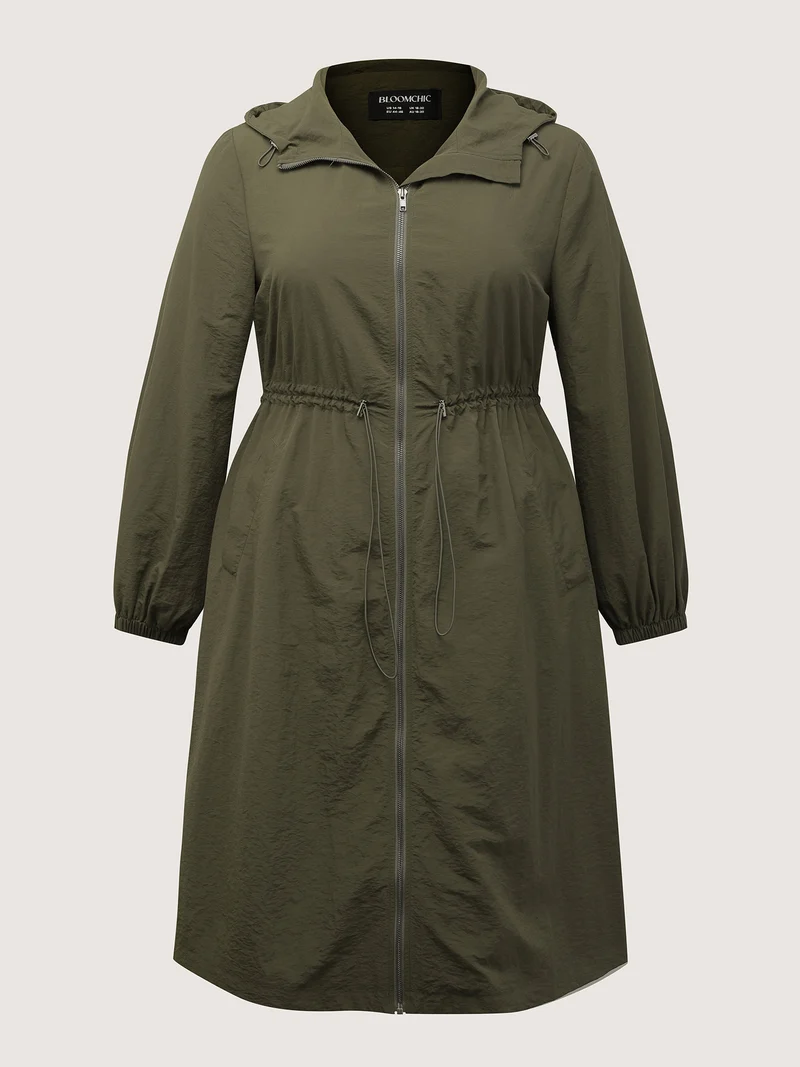 Drawstring Waist Pockets Hooded Coat