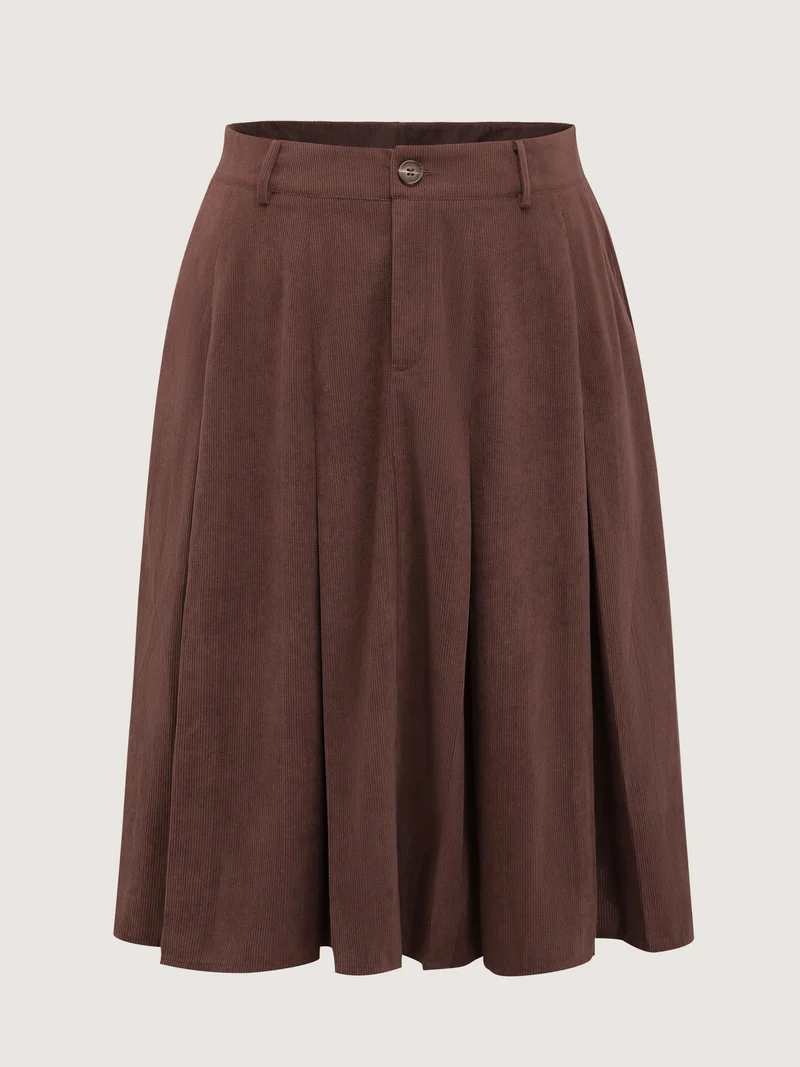 Pleated Waist-Defining Midi Skirt