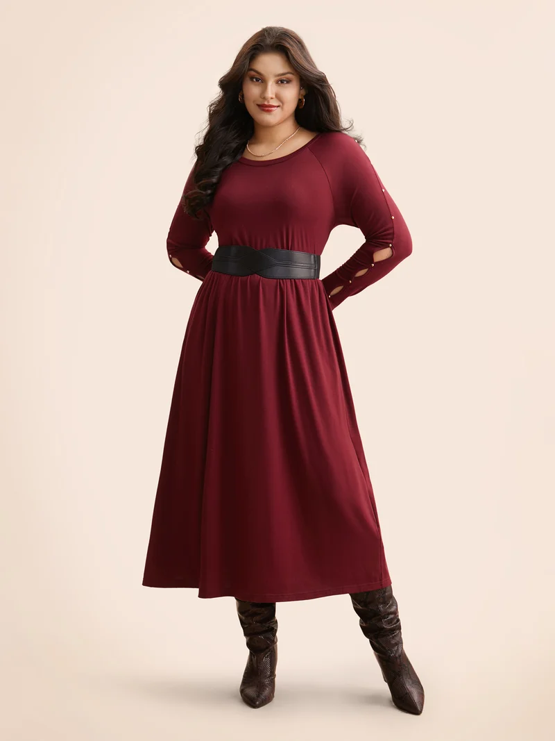 Pearl Beaded Cut Out Midi Dress