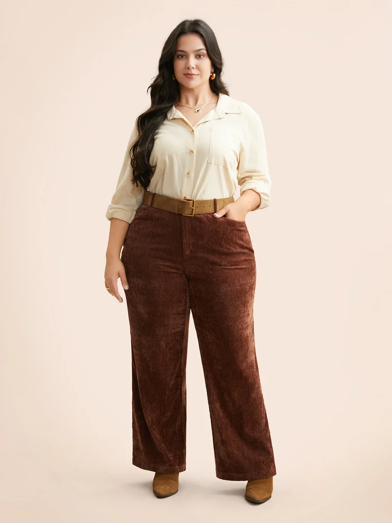 Mid Rise Chenille Bootcut Pants