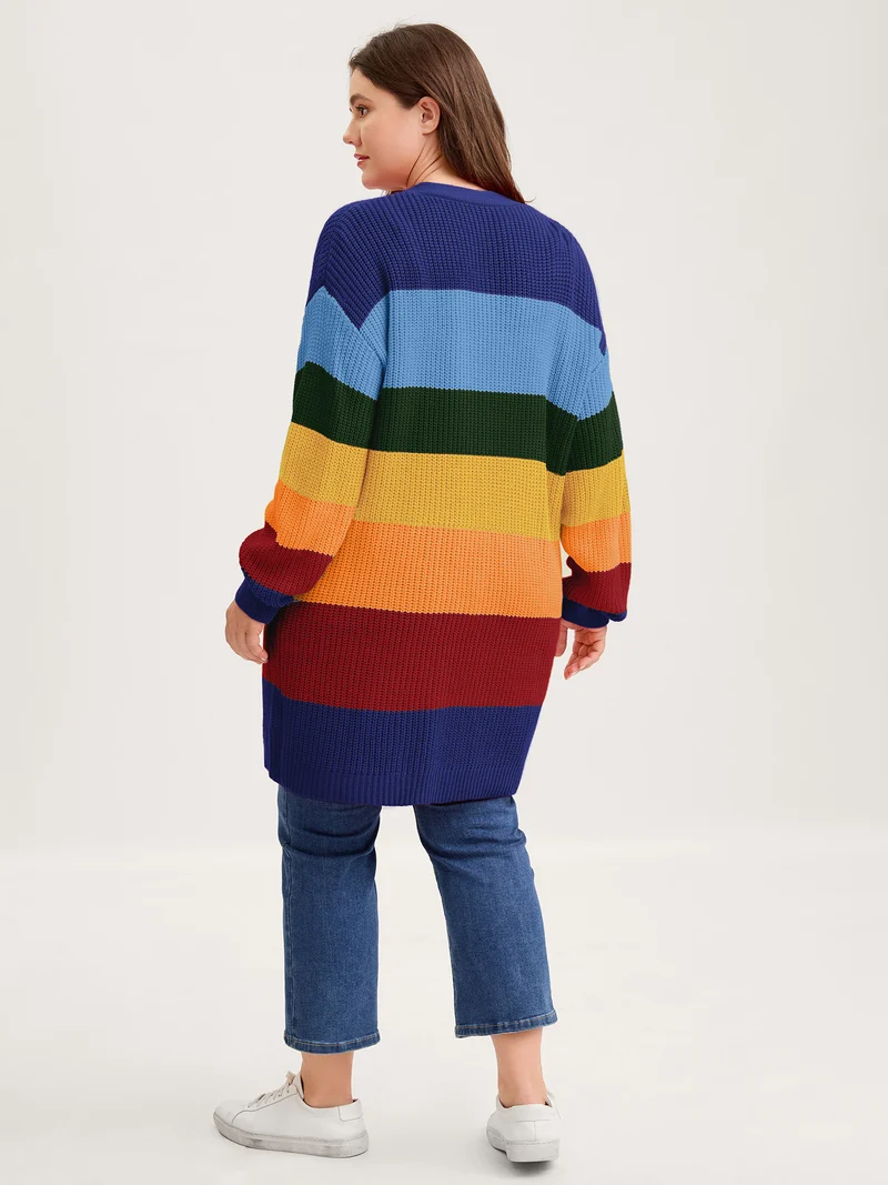 Colorblock Contrast Texture Button Cardigan