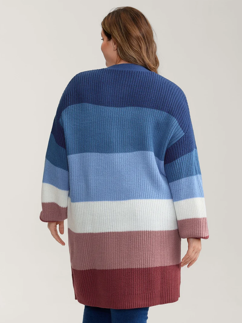 Colorblock Contrast Texture Button Cardigan