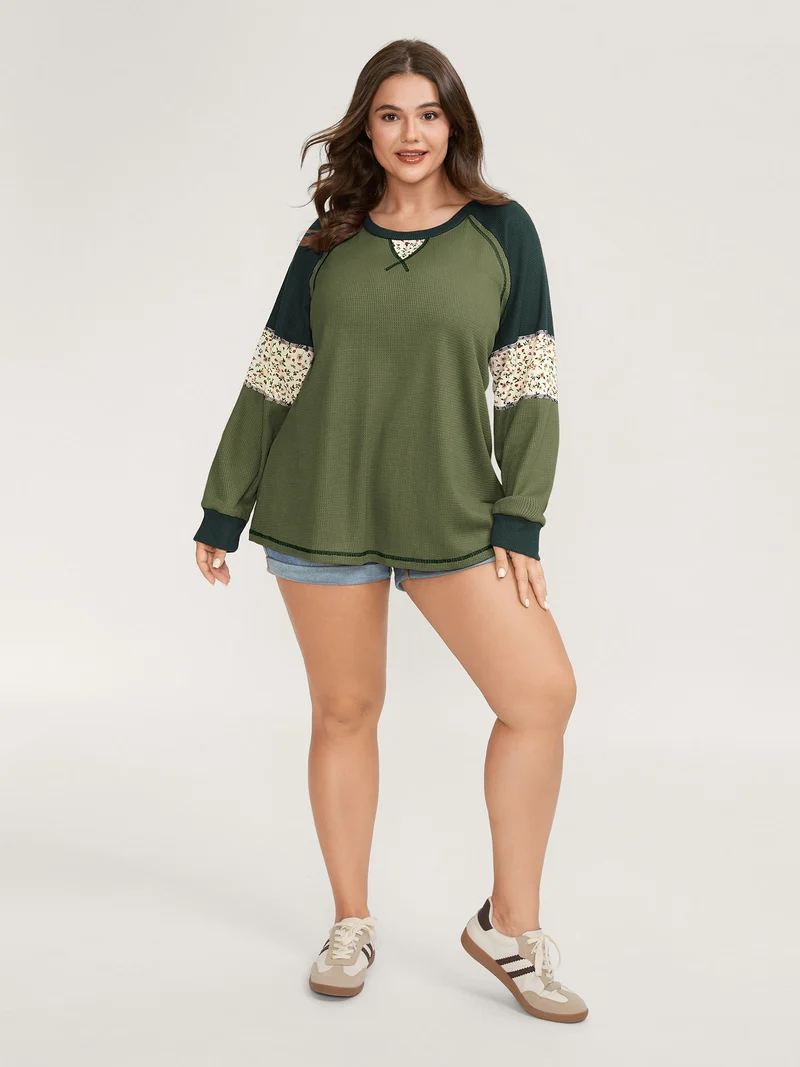 Color Contrast Waffle Knit T-Shirt
