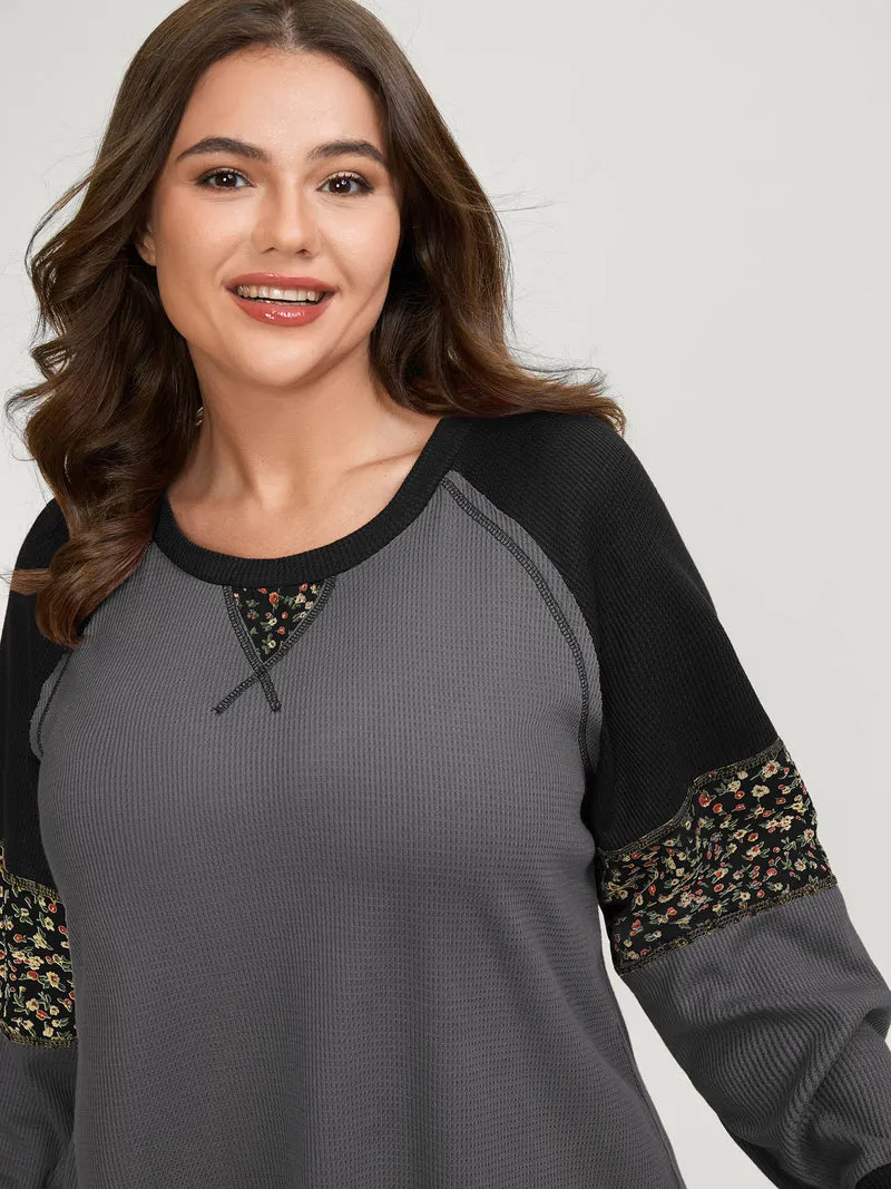 Color Contrast Waffle Knit T-Shirt