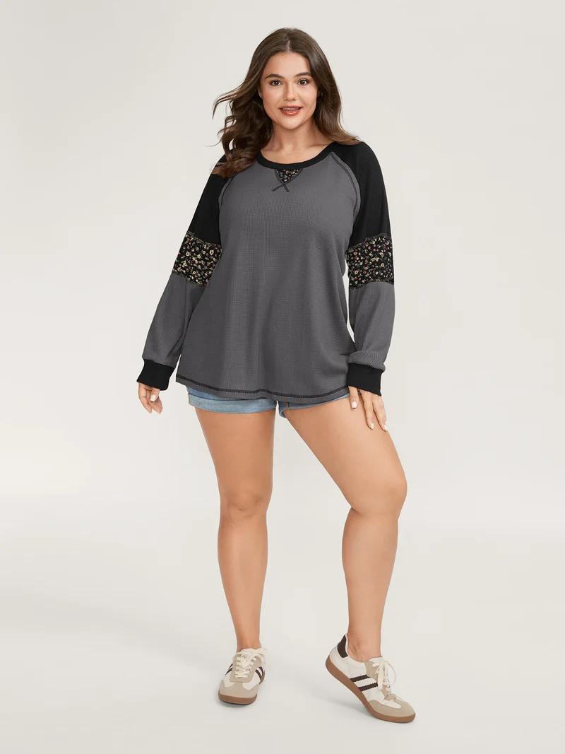 Color Contrast Waffle Knit T-Shirt