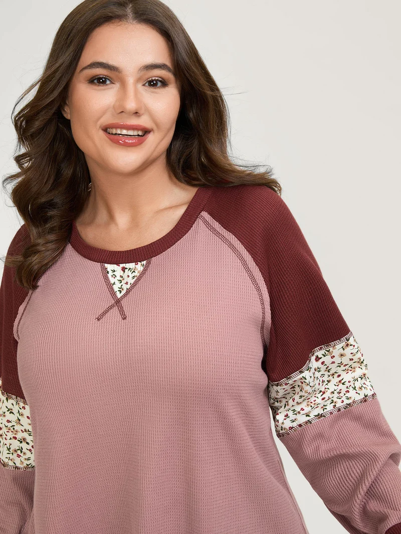 Color Contrast Waffle Knit T-Shirt