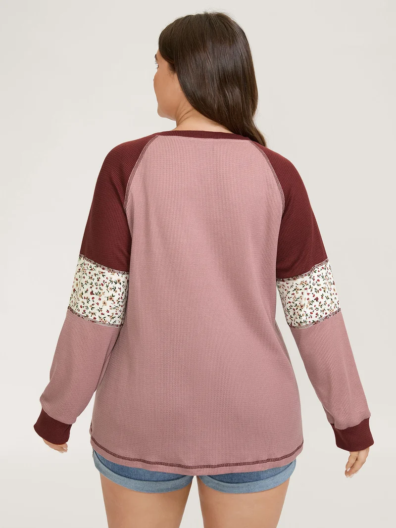 Color Contrast Waffle Knit T-Shirt