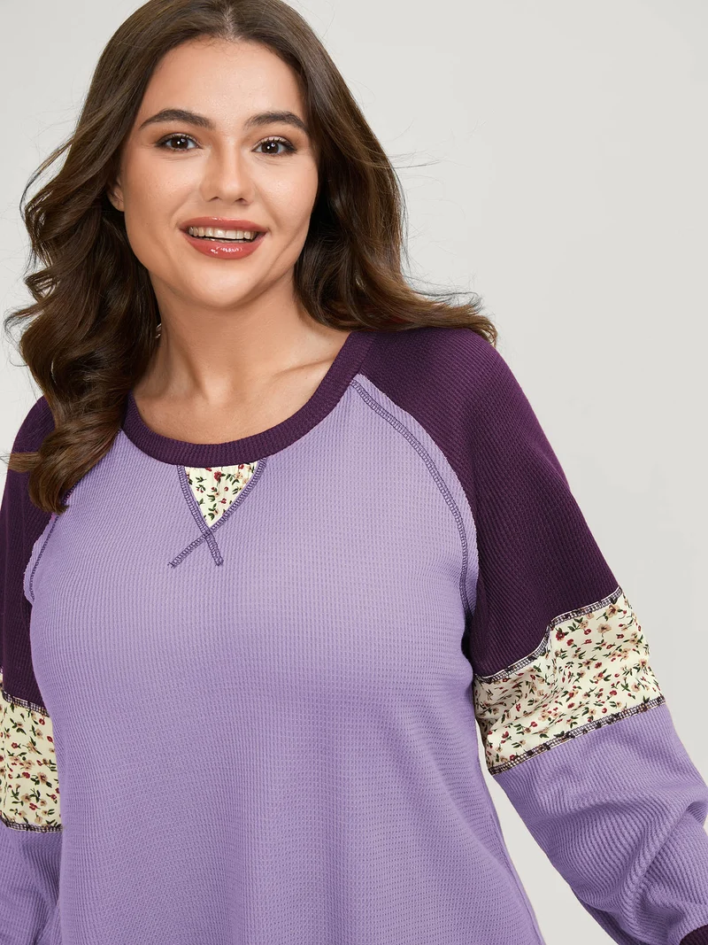 Color Contrast Waffle Knit T-Shirt