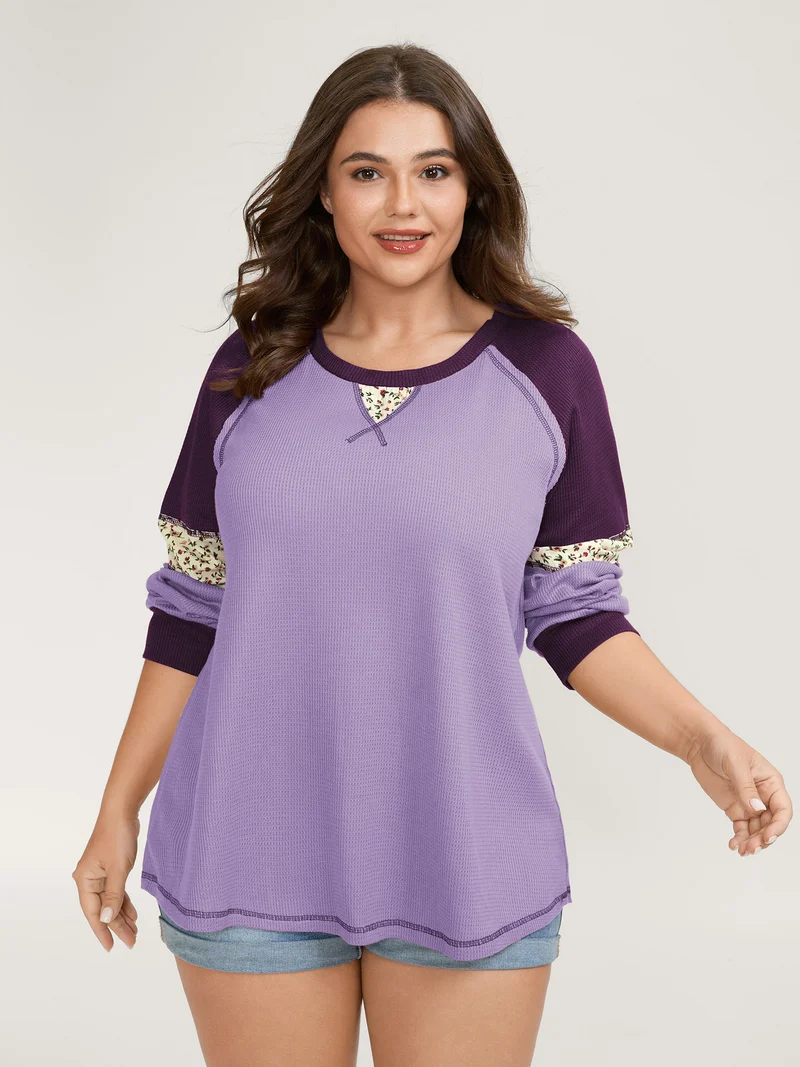 Color Contrast Waffle Knit T-Shirt
