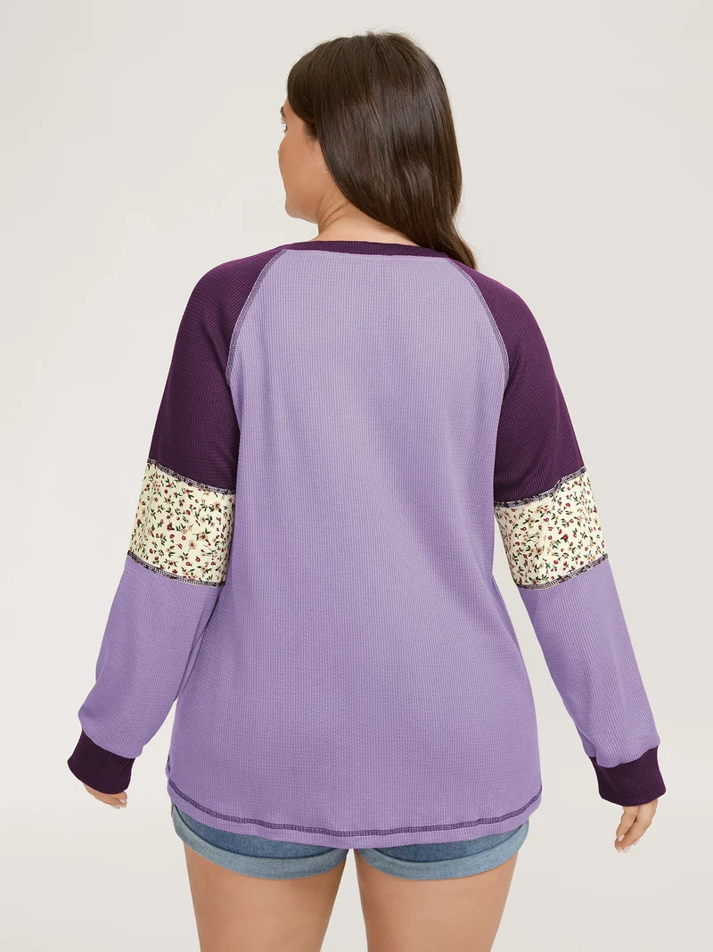 Color Contrast Waffle Knit T-Shirt