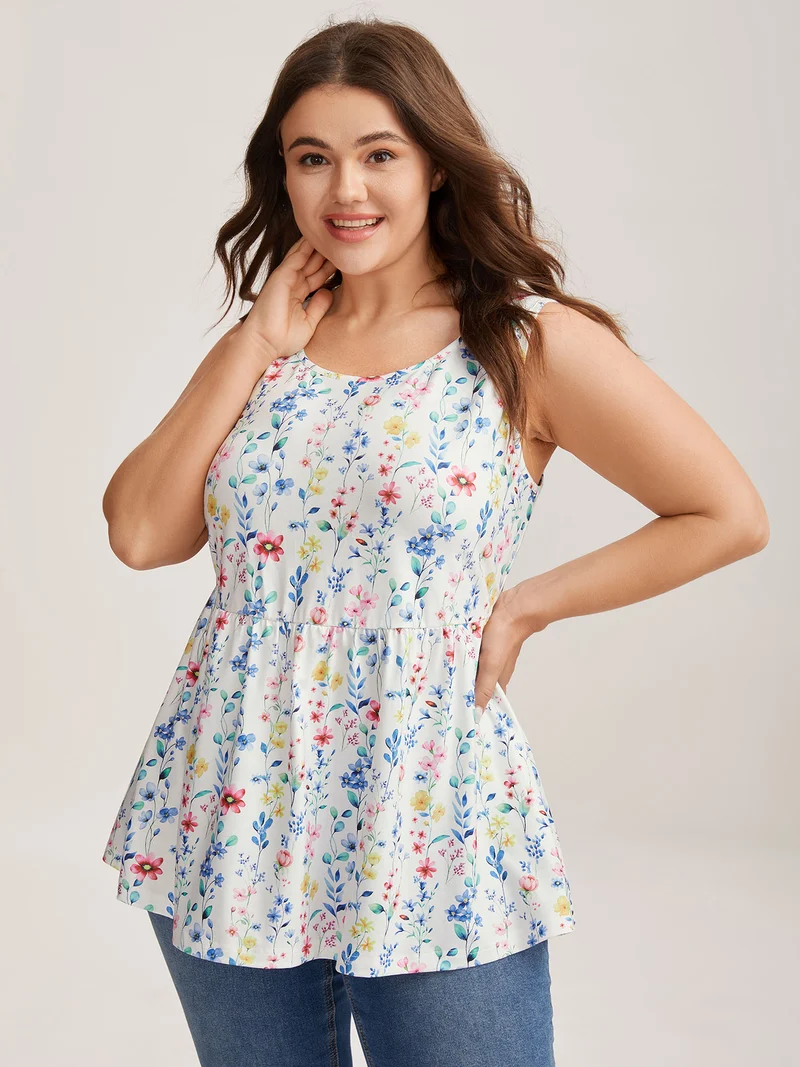 Floral Print Stretchy Colorful Babydoll Top