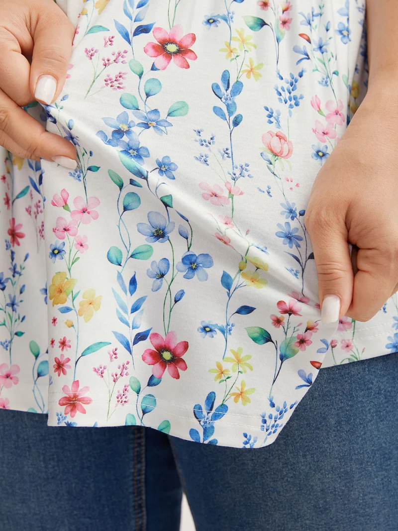 Floral Print Stretchy Colorful Babydoll Top
