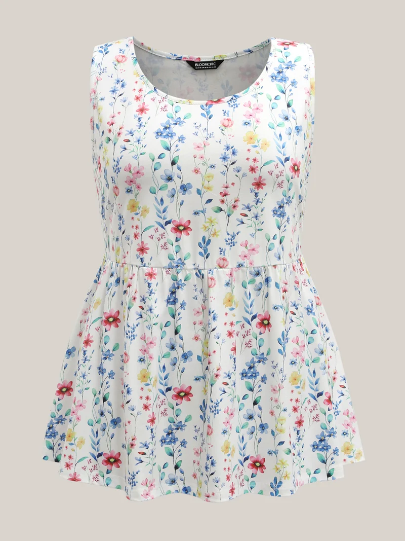 Floral Print Stretchy Colorful Babydoll Top