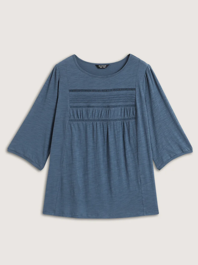 Cotton Lace Spliced Plain Knit Top