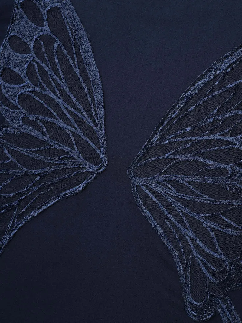 Supersoft Sheer Butterfly Backless Embroidered T-Shirt