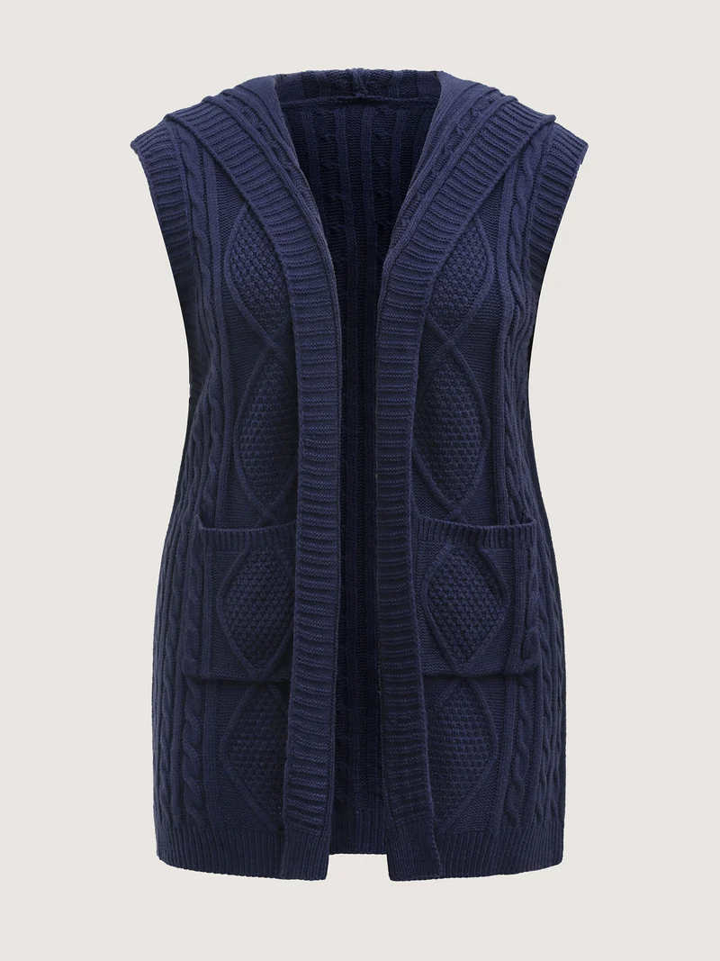 Twisted Hooded Sleeveless Knit Cardigan