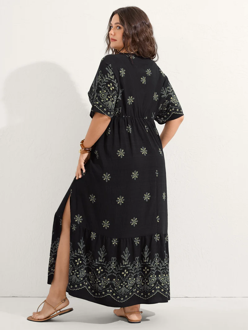 Surplice Neck Split Side Pockets Midi Dress