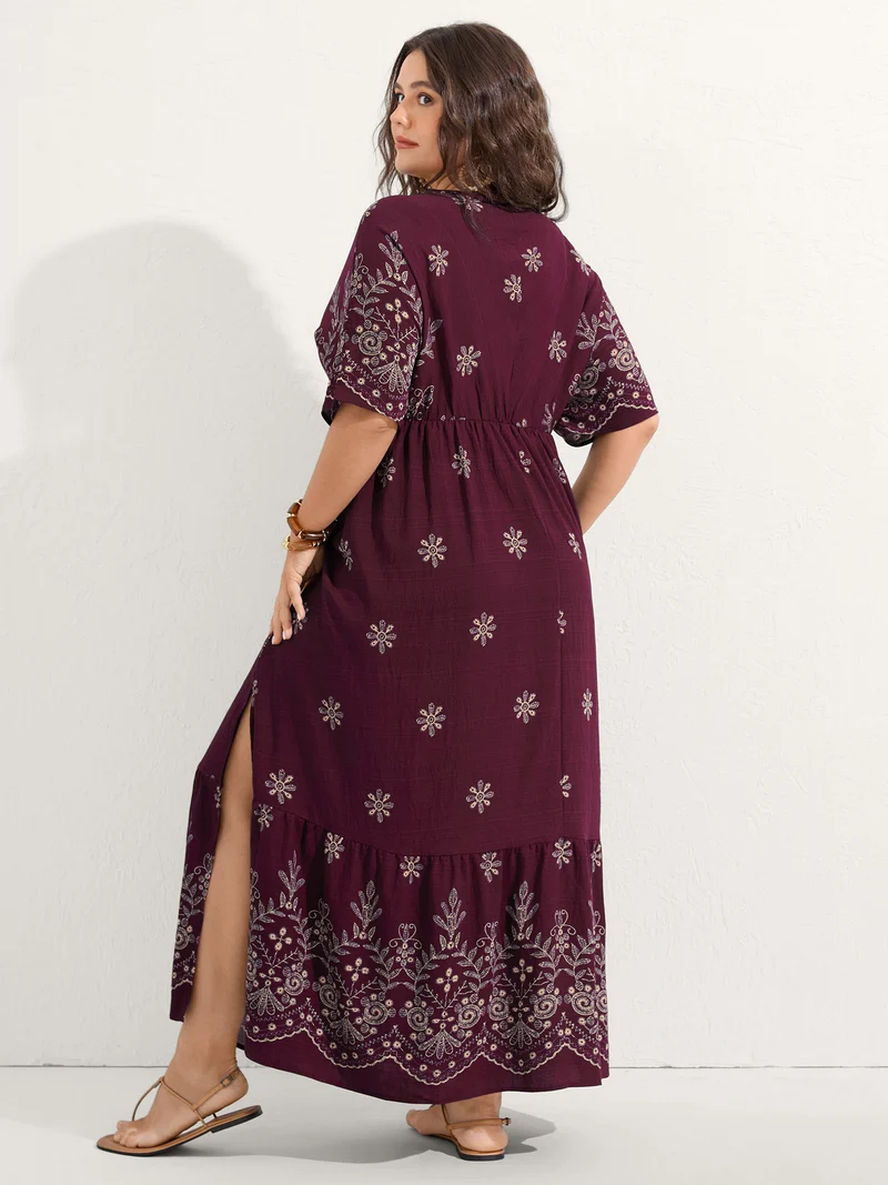 Surplice Neck Split Side Pockets Midi Dress