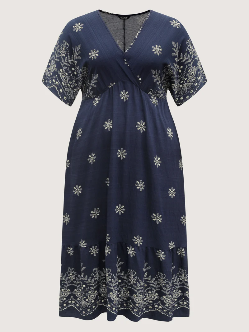 Surplice Neck Split Side Pockets Midi Dress