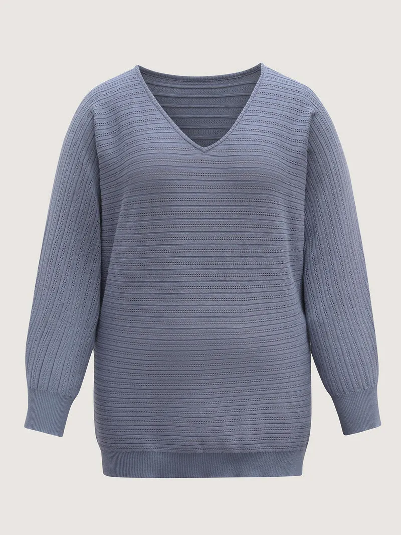 Supersoft Textured V-Neck Batwing Sleeve Pullover