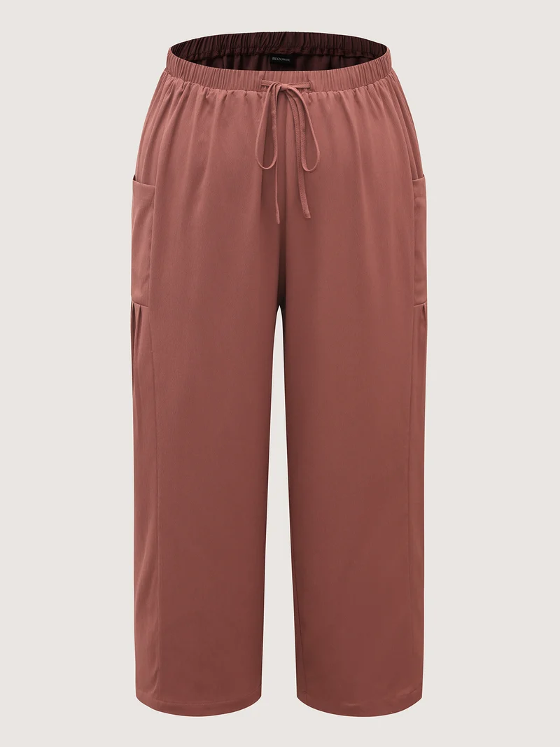 Stretchy Pockets Waist-Tie Straight Pants