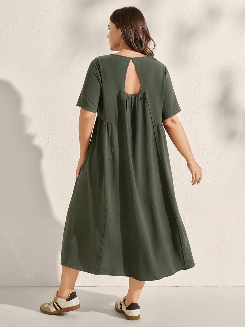 Toothpick Pleats Backless Bust Ease Midi Dress