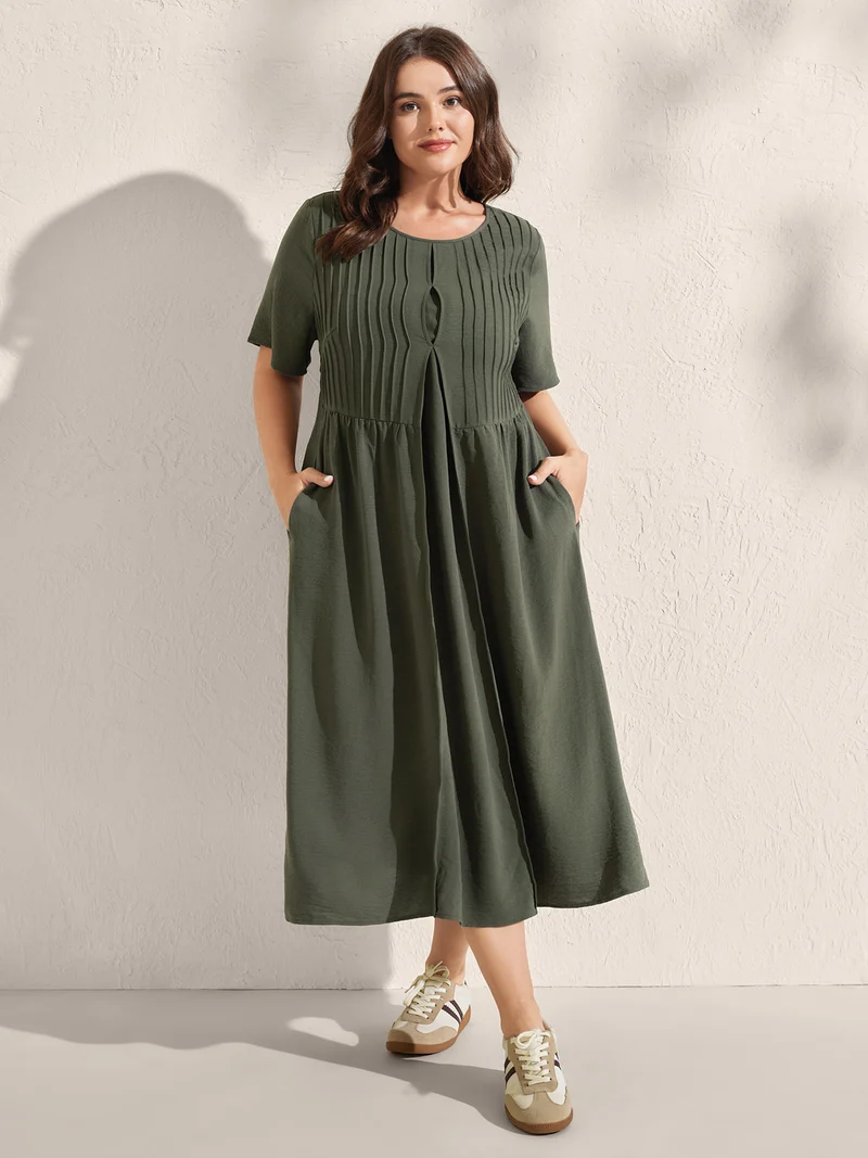 Toothpick Pleats Backless Bust Ease Midi Dress
