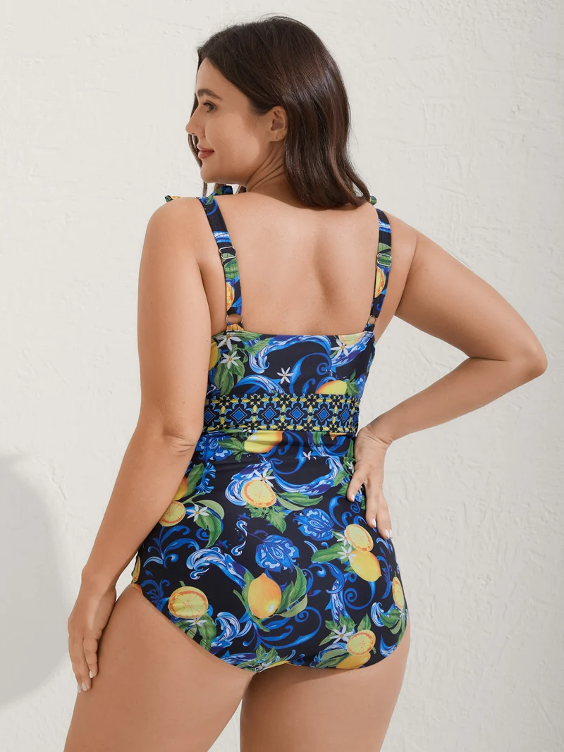 Two-Piece Citrus Print Sarong Swimsuit